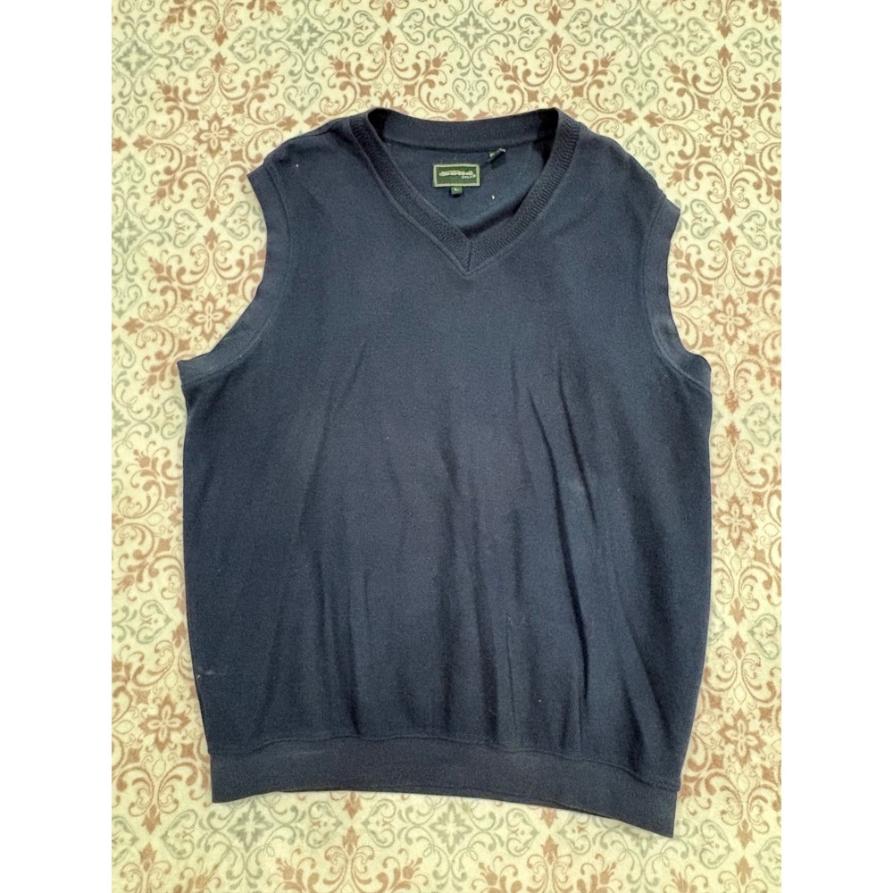 Bolle Golf Mens Navy Blue 100% Cotton V-Neck Sweater Vest Size Large L Pullover